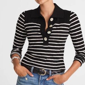 Madewell Black and White Ribbed Button Shirt